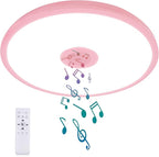 Pink Waterproof LED Ceiling Light Fixture,Music Ceiling Lamp,with Bluetooth Speaker,11Inch 18W, 2700K-6500K Dimmable RGB Color Changing Light with Remote Control,Suitable for Girls' Room