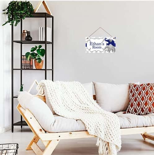 Personalized Cute Elephant Signs - Funny Cartoon Wall Decor for Kids Room, Girls Living Room, Boys Bedroom & Little Man Cave - Custom Name Wooden Sign