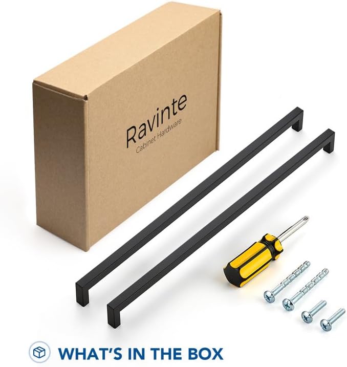 Ravinte 15 Pack Black Cabinet Pulls 18 Inch Square Kitchen Cabinet Handles Matte Black Kitchen Hardware for Drawer Pulls Drawer Handles Come with Screwdriver