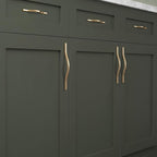 Goo-Ki Low Profile Brushed Brass Cabinet Pulls, Double Hole Centers(3.8''/5'') Zinc Alloy Handle for Drawer Cupboard Wardrobe,6 Packed