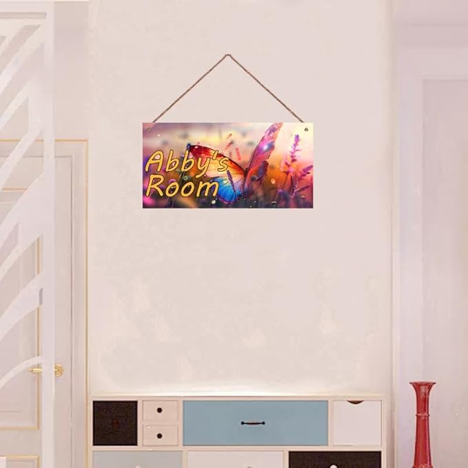 Personalized Colorful Butterfly Sign Room Door Decor For Girls Bedroom Kids Baby Nursery Wall Decor Custom Name Art Wooden Plaque
