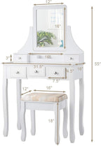 CHARMAID Makeup Vanity Set with Mirror and Cushioned Stool, Dressing Table with 5 Drawers and Removable Storage Organizers, Bedroom Makeup Table with Stool for Women Girls (White)
