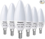 Vinaco E12 LED Bulb, 6 Pack E12 Candelabra Bulb 4 Watt Warm White 3000K, High Brightness 400LM & 25000+ Long Lifespan Bulb, E12 Candelabra Base Light Bulb for Ceiling Fan Light Bulb