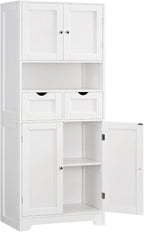 Iwell Tall Storage Cabinet with Adjustable Shelf & 2 Drawers, Kitchen Pantry Cabinet, Pantry Cabinets with 4 Doors, Tall Cabinets for Living Room, Kitchen, Bathroom, White