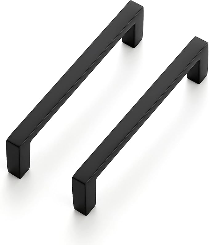 Ravinte 25 Pack Matte Black Cabinet Pulls, 3-3/4 Inch (96mm) Hole Center Slim Kitchen Handles, Square Drawer Pulls for Cabinets & Cupboards, Hardware