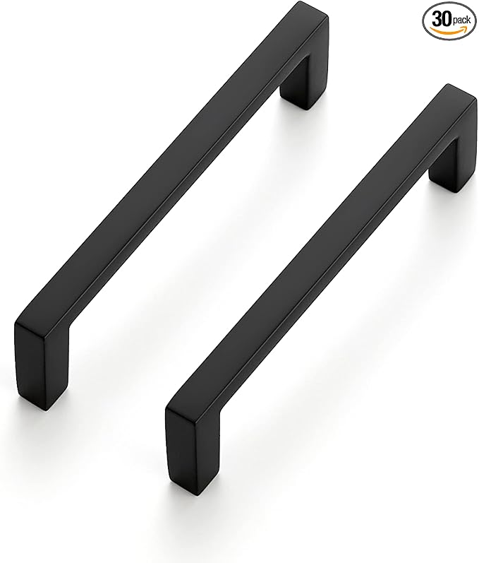 Ravinte 30 Pack Matte Black Cabinet Pulls, 3-3/4 Inch (96mm) Hole Center Slim Kitchen Handles, Square Drawer Pulls for Cabinets & Cupboards, Hardware