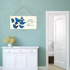 Personalized Blue Butterfly Sign Door Décor For Kids Room Custom Name Wall Art Decor, Nice Floral Nursery Art Plate For Girls Room Living Room Bedroom Greenhouse Garden