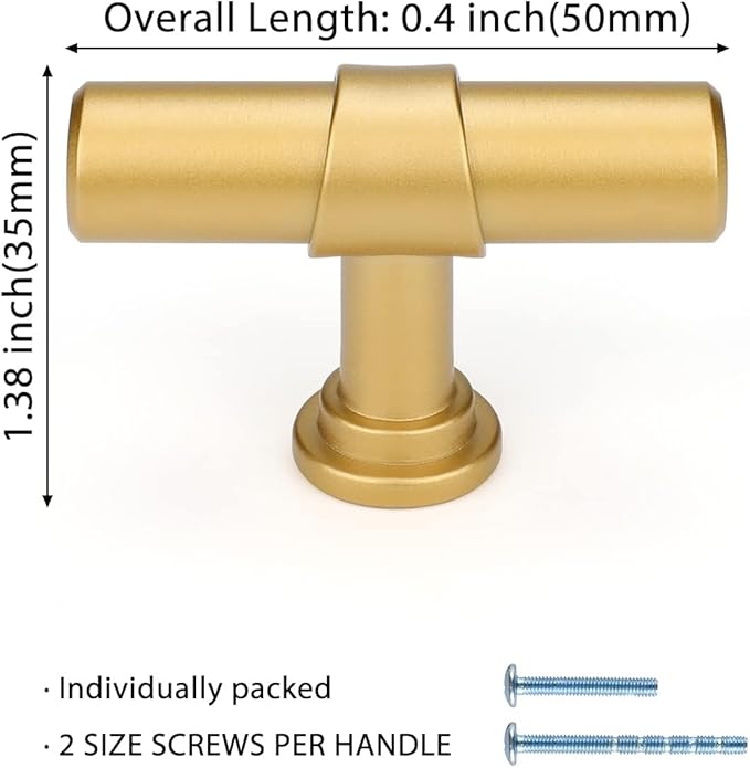 LONTAN 25 Pack Gold Cabinet Knobs Matte Gold Kitchen Cabinet Knobs for Dresser Drawers Brushed Gold T-bar Hardware for Dresser Bathroom