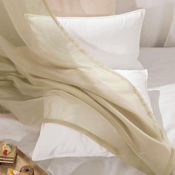 MIULEE Beige Window Scarf Valance for Party - Sheer Curtain Scarf Topper Window Treatment Decorative Drapes for Wedding Arch Ceremony Canopy Bed, Swag Curtain One Panel, 37'' x 216''