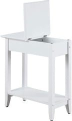 Convenience Concepts American Heritage Flip Top End Table 23.25" - Classic Narrow Chairside Accent with Hidden Storage & Lower Shelf for Traditional, Modern Living Room, White