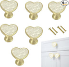 6 Pcs Brass Knobs Drawer Pulls Handles Heart-Shaped Gold Cabinet knobs, Suitable for Bathroom Drawer Kitchen Door Pulls Handles Heart-Shaped Handles (White)