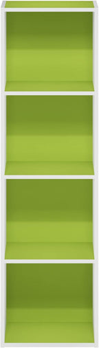 Furinno PASIR Book Shelf, 4-Tier Modern Bookshelf, Open Shelves Bookcase 9" x 12" x 42", for Living Room, Bedroom, Home Office, Green/White