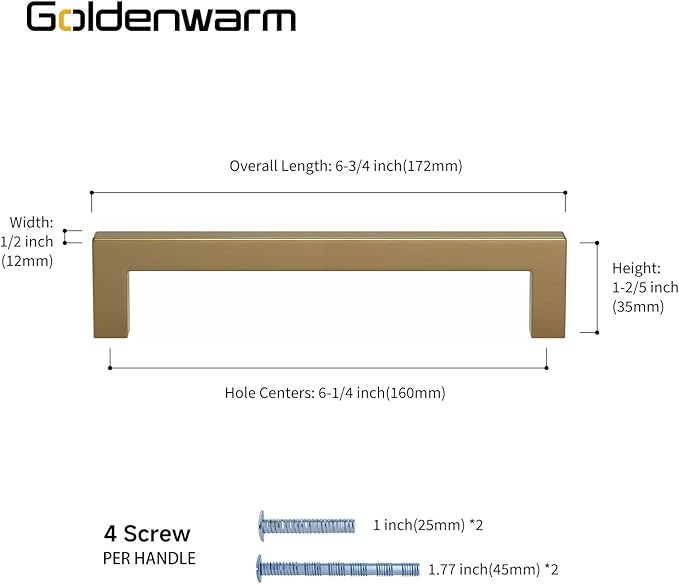 goldenwarm 15 Pack Champagne Bronze Cabinet Pulls Gold Cabinet Handles 6-1/4in Champagne Drawer Pulls Brushed Bronze Drawer Handles T Bar Square Kitchen Dresser Hardware for Dresser Bedroom