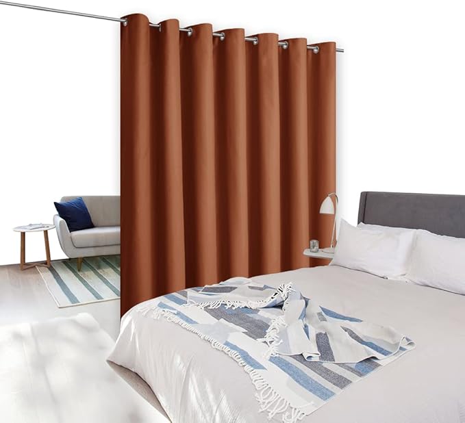 NICETOWN Burnt Orange Curtains for Sliding Glass Door, 84 inch Long, Grommet Single Curtain Panel, Sound Reducing Blackout Curtains for Bedroom/Doorway Living Cabin (8.3ft Wide by 7ft Long)