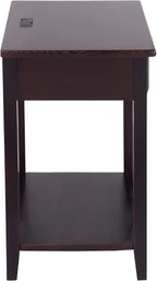 Casual Home Owl Night Stand with USB Port Charging Station and Drawer, 17.5"W x 14.25"D x 24.5"H, Espresso