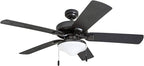Honeywell Ceiling Fans Belmar 52 Inch Ceiling Fan With Light, Indoor/Outdoor Ceiling Fan with Pull Chain, LED Tri-Mount 5 Blade Design, ETL Damp Rated, Bronze (50512-01)