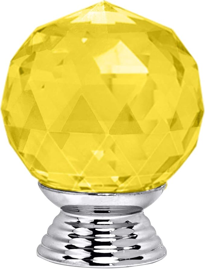 12 Pcs 30mm Round Shape Crystal Glass Cabinet Knobs with Screws Drawer Knob Pull Handle Used for Kitchen, Dresser, Door, Cupboard(Yellow)