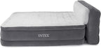 Intex Dura-Beam Ultra Plush Inflatable Pillow Top Bed Air Mattress with Headboard, Built-in Internal Electric Pump and Carry Storage Bag, Queen, Gray