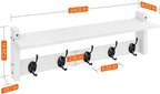 Homode Coat Rack with Wall Shelf and Hooks - 24 Inch Long, Wooden Hanging Coat Hanger with Hat Shelf for Entryway, Bathroom, Mudroom, White