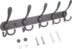 TICONN Wall Mounted Coat Rack, Five Heavy Duty Tri Hooks All Metal Construction for Jacket Coat Hat in Mudroom Entryway (Space Gray, 1-Pack)