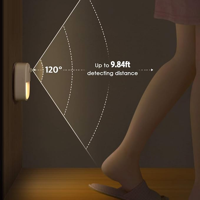 AMIR Upgraded Indoor Motion Sensor Light with PIR Technology - Battery-Powered Wall & Cabinet LED Night Light for Hallway, Bathroom, Kitchen, Stairs (Warm White, 6-Pack)