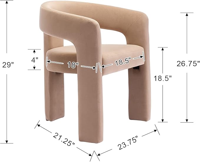 Modern Barrel Dining Chairs Set of 2 Upholstered Velvet Accent Side Chair with Arms Comfy Makeup Vanity Chairs, Dining Living Room Kitchen Chairs Armchairs, Khaki