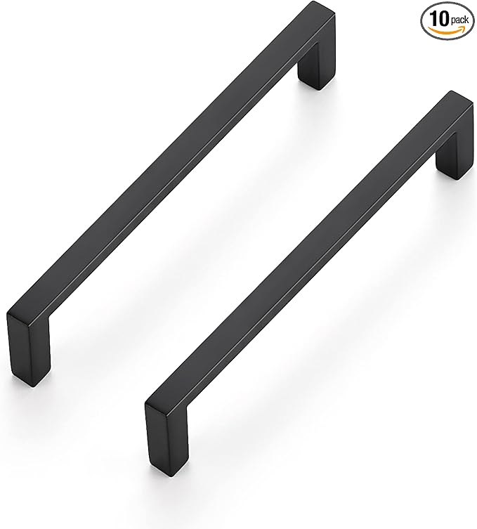 Ravinte 10 Pack Matte Black Cabinet Pulls, 5 Inch (128mm) Hole Center Slim Kitchen Handles, Square Drawer Pulls for Cabinets & Cupboards, Hardware