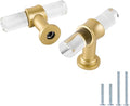 LONTAN 30 Pack Acrylic Kitchen Cabinet Knobs Gold Drawer Knobs Modern T Bar Clear Cabinet Door Handles White Kitchen Hardware for Dresser Bathroom,Zinc Alloy Base
