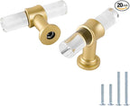 LONTAN 20 Pack Acrylic Kitchen Cabinet Knobs Gold Drawer Knobs Modern T Bar Clear Cabinet Door Handles White Kitchen Hardware for Dresser Bathroom,Zinc Alloy Base