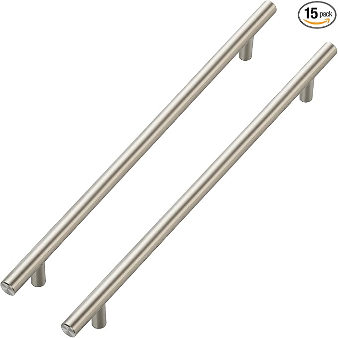 JOY DECOR 15 Pack Cabinet Handles, Brushed Nickel Cabinet Pulls, 10 in Hole Center Kitchen Cabinet Handles, Stainless Steel T Bar Handles for Dresser Drawers