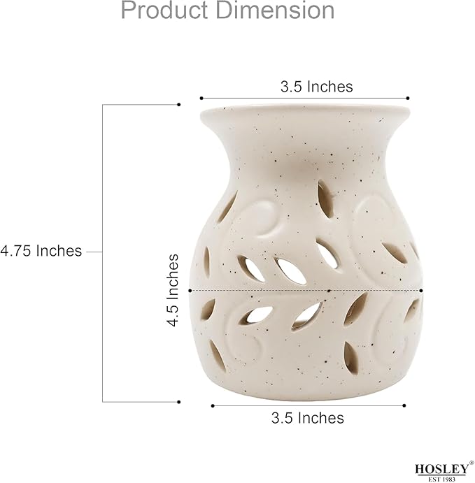 Hosley Elegant Ceramic Oil Warmers with Leaf Pattern and Speckle Design 4.5 Inches High Tealight Compatible for Aromatherapy and Home Decor Set of 6
