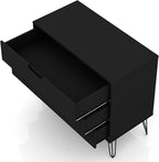 Manhattan Comfort Rockefeller 3 Drawer Dresser for Bedroom Storage, Closet, Living Room, Entryway, TV Stand for Screens up to 32 Inches, Anti-Tip Kit Included, Set of 2, Black