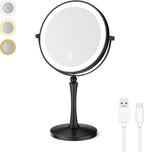 Nicesail 8” Desk Mirror with Light Dimmable 3 Colors Lighting, Magnifying Mirror with Lights and 1X/7X Magnification Makeup Vanity Mirror with Lights, Makeup Mirror for Home Hotel Desktop, Black 7X