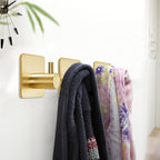 Gold Adhesive Hooks 15LB (Max), Non Tarnish Sticky Hooks for Hanging Towels, Coat, Backpack, Purse, Hat, Key, Self-Adhesive Towel Holder for Shower Closet Bathroom-4 Packs