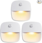 AMIR Upgraded Motion Sensor Light Indoor, Stair Lights Battery Operated, Cordless Stick-On LED Night Light for Closet, Hallway, Bathroom, Kitchen, Cabinet, Energy Efficient (Warm White - Pack of 3)