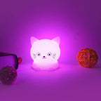 Cat Night Light, Rechargeable LED Bedside Lamp for Children, 9 Changeable Colors Silicone Nursery Lamp for Breastfeeding, Eyes Caring, Tap Adjustable Brightness & Color, Remote Control