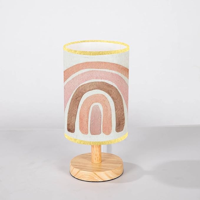 LOPYEIJFG Minimalist Bedside Table Lamp Watercolor Pink Pastel Isolated on White for Baby Nursery Room Wood Nightstand Lamp Bedside Desk Lamp Wood Base Flaxen Fabric Shade for Bedroom Living Room