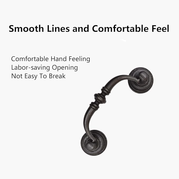 4PCS Retro Dresser Drawer Drop Bail Pulls Handles Classic Metal Swing Handles Hole Centers for Kitchen Bedroom Decoration (Iron Black)