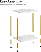 HOOBRO End Table, Small Side Table, Nightstand with 2-Layer Storage Shelves, Sofa Table for Small Spaces, Living Room, Bedroom, Stable Frame, Easy Assembly, Gold and Marble DM09BZ01