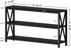 FATORRI Console Table for Entryway, Long Sofa Table with Shelves Under Window, Wood and Metal Hallway Tables for Foyer (55 Inch, Black)