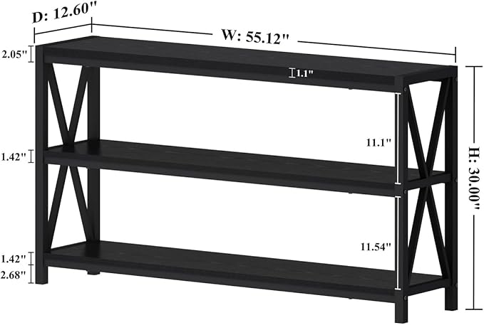 FATORRI Console Table for Entryway, Long Sofa Table with Shelves Under Window, Wood and Metal Hallway Tables for Foyer (55 Inch, Black)