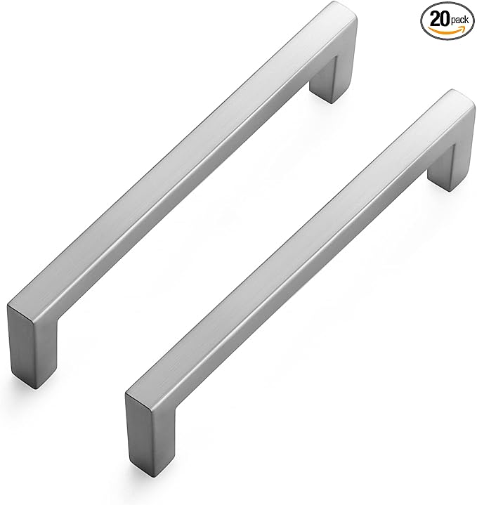 Ravinte 20 Pack Solid 5 Inch Center to Center Slim Square Bar Drawer Handles - Cabinet Hardware Brushed Nickel Pulls for Kitchen and Drawers
