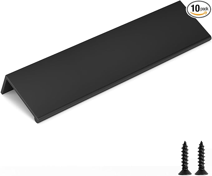 goldenwarm 10 Pack Black Finger Edge Pulls Drawer Finger Pulls Matte Black Kitchen Hardware Handles Bedroom Dresser Drawers,6-1/4in Hole Center