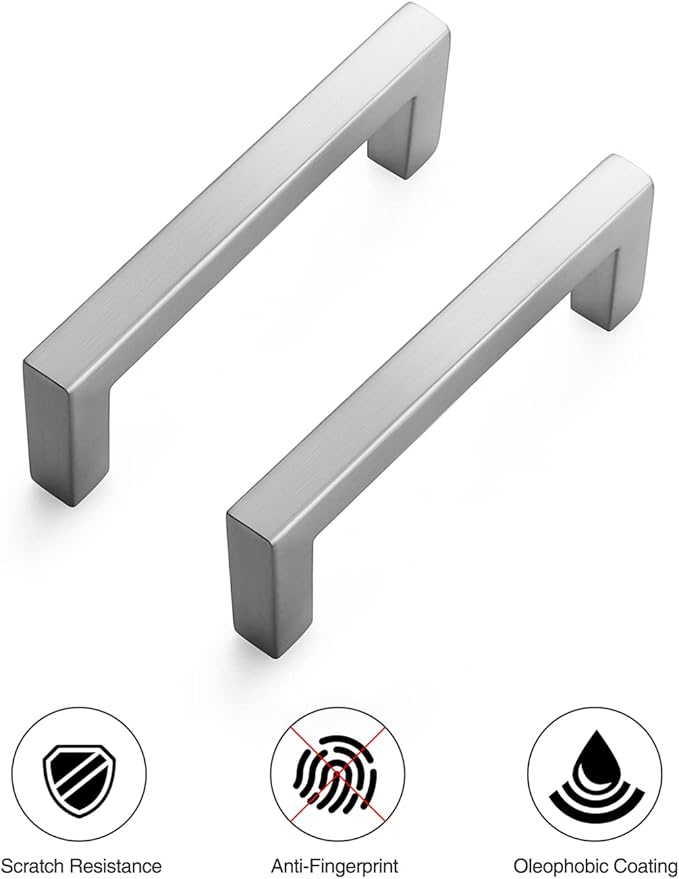 Ravinte 15 Pack Solid 3 Inch Center to Center Slim Square Bar Drawer Handles Cabinet Hardware - Brushed Nickel Kitchen Pulls