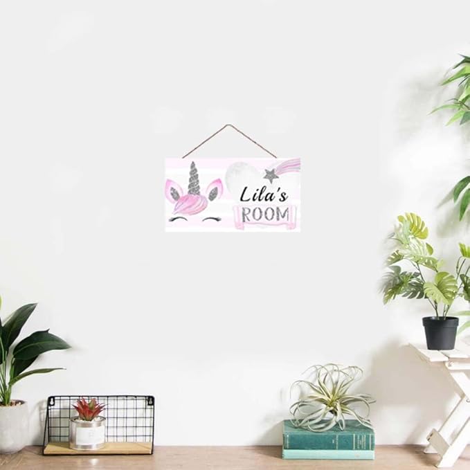 Personalized Cute Unicorn Sign Custom Name Wall Hanging Signs Front Door Decor Home Decorative Door Decor for Kids Room Boys Girls Room Baby Bedroom