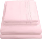 1800 Thread Count Sheet Set – Soft Egyptian Quality Brushed Microfiber Sheets – Luxury Bedding Set with Flat Sheet, Fitted Sheet, Pillow Cases, Queen, Pale Pink, Sheet Set