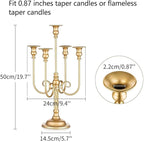 Metal Candelabra Gold Candle Stand 20in Tall, 5-Candle Candlestick Holder for Taper Candles, Candle Holder for Wedding Centerpiece Christmas Valentine Holiday Party Event Reception Decor, 2Pcs