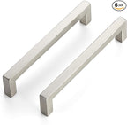 JOY DECOR 6 Pack Cabinet Handles, Brushed Nickel Cabinet Pulls, 6-1/4 Inch Kitchen Closet Handles Square Drawer Pulls Stainless Steel Drawer Hardware, 160mm Hole Centers