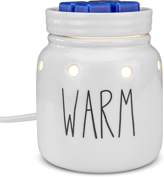 STAR MOON Rae Dunn Wax Warmer Wax Melt Warmer for Rae Dunn Inspired Decor Mason Jar Wax Warmer with Removable Dish, One More Bulb, Home Fragrance Home Decor, Glossy White (Warm)