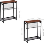 Small Side Table for Small Spaces - Slim End Table with Magazine Holder - 2 in 1 Design Narrow End Table Living Room - Skinny Bedside Table Nightstand Bedroom Thin Side Table, Cherry